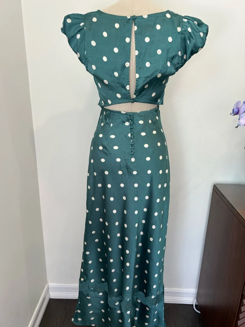 Free People Teal Green Polka Dot Midi Dress